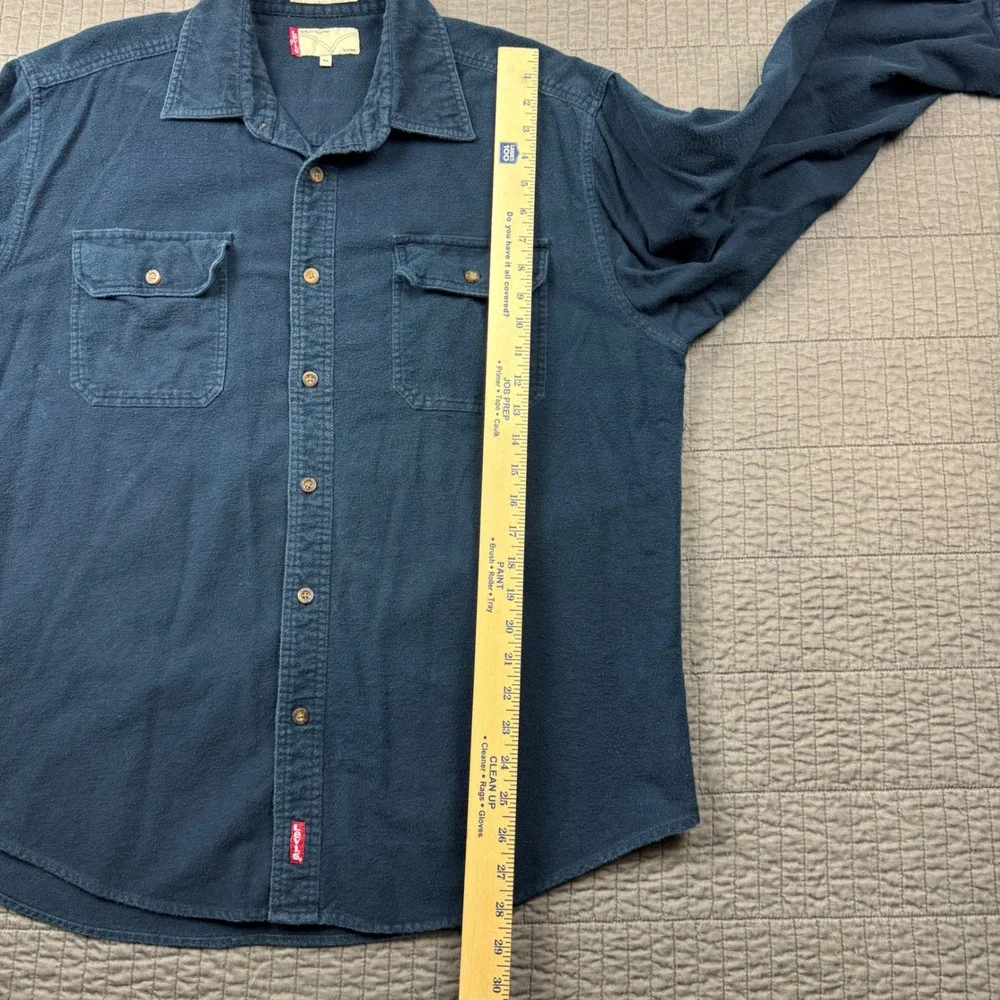 Levis Mens XL Navy Blue Heavyweight Cotton Flannel Button Down Shirt Long Sleeve